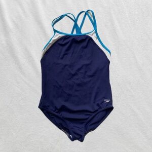 Navy blue white and bright blue Speedo girls one piece